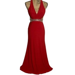 Hailey Logan long red beaded evening dress